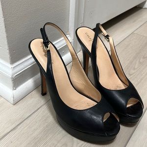Cole Haan open toe heels, size 7.5, black